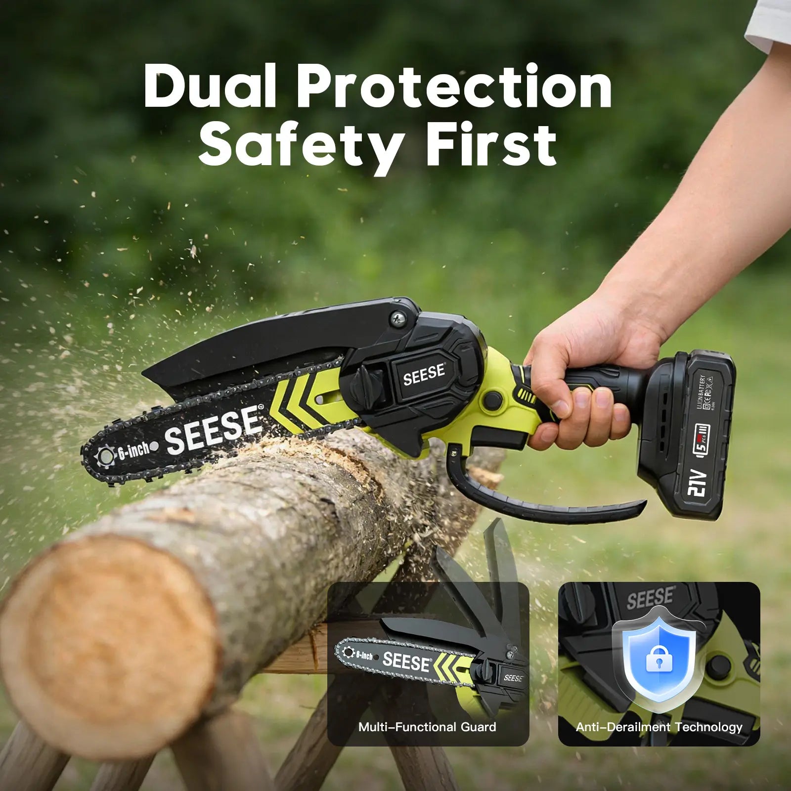 SEESE Brushless Mini Chainsaw - Portable Electric Cordless Saw for Wood Cutting, Batteries (2000Mah) ,Pruning, Gardening, Camping - Suitable for Seniors, Women Holiday Gifts