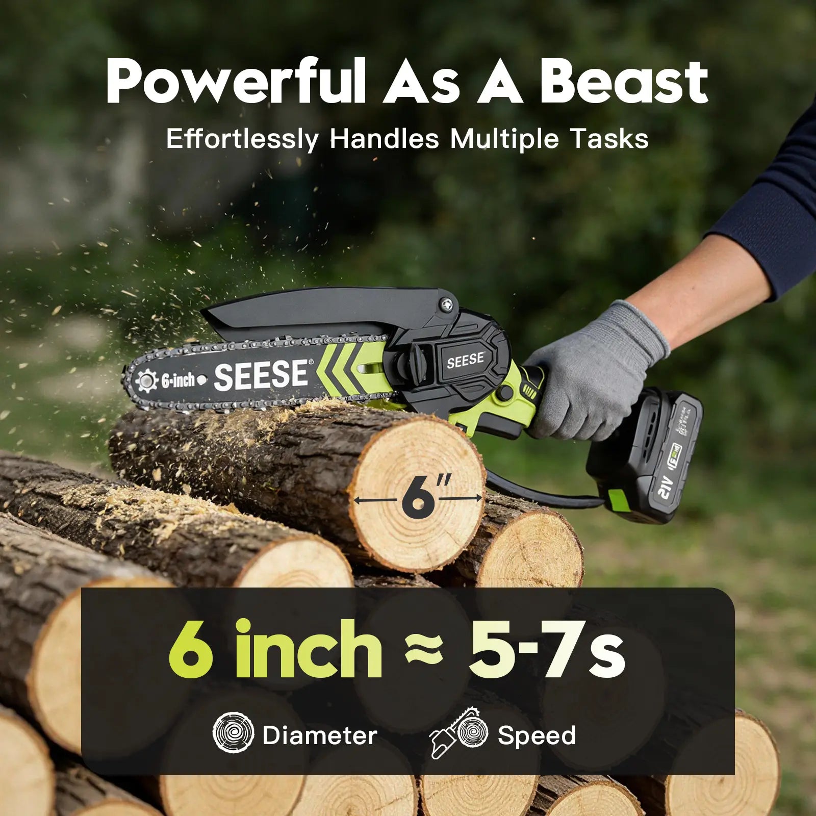 SEESE Brushless Mini Chainsaw - Portable Electric Cordless Saw for Wood Cutting, Batteries (2000Mah) ,Pruning, Gardening, Camping - Suitable for Seniors, Women Holiday Gifts