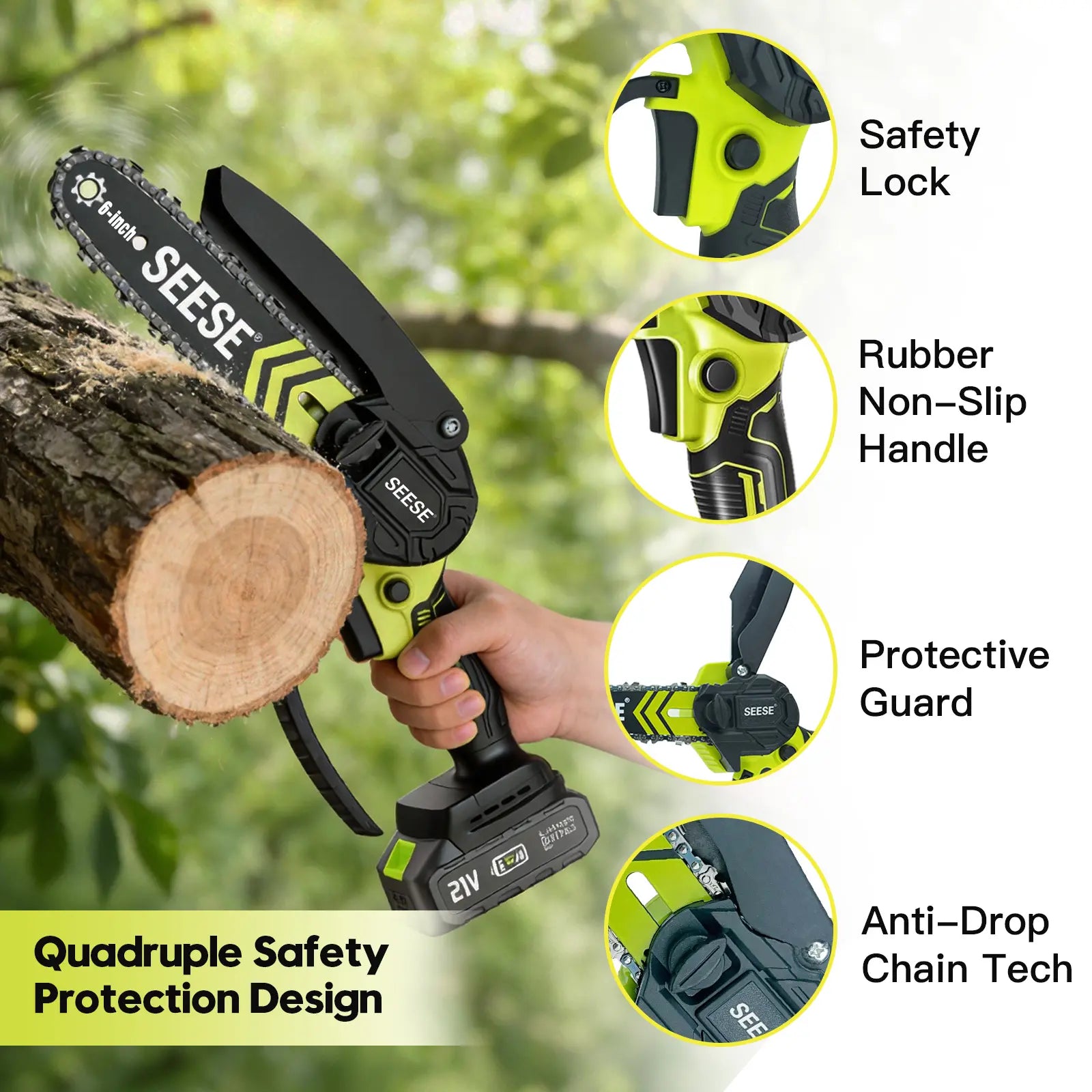 SEESE Brushless Mini Chainsaw - Portable Electric Cordless Saw for Wood Cutting, Batteries (2000Mah) ,Pruning, Gardening, Camping - Suitable for Seniors, Women Holiday Gifts